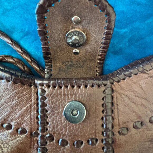 Southwestern Handmade Leather Shoulder Bag by Four Winds West - Conchos Pockets - Picture 9 of 12